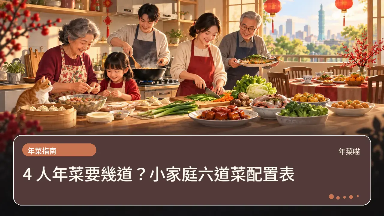 4 人年菜要幾道?小家庭六道菜配置表主題插畫