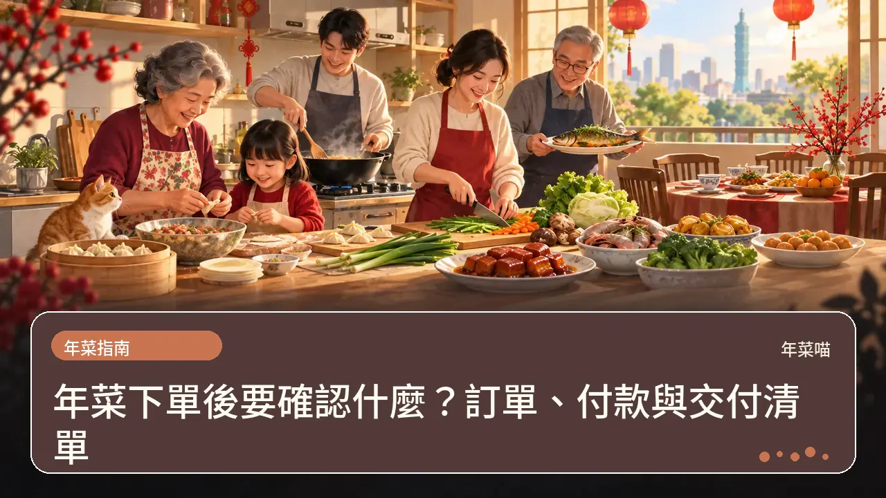 年菜下單後要確認什麼?訂單、付款與交付清單主題插畫