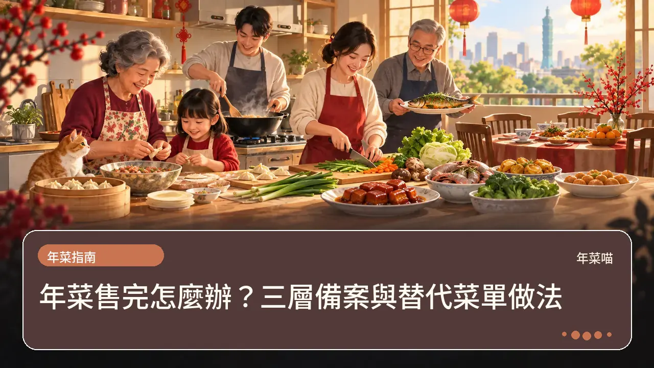 年菜售完怎麼辦?三層備案與替代菜單做法主題插畫