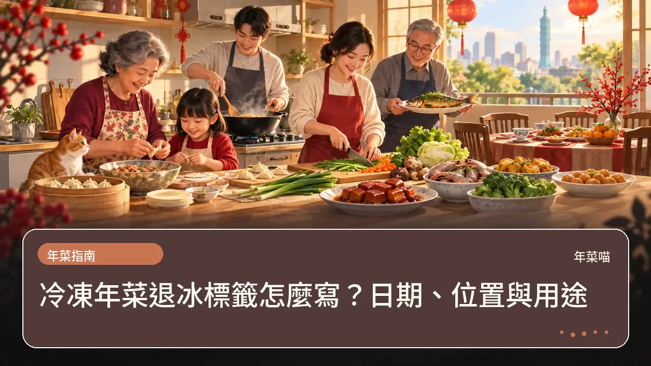 冷凍年菜退冰標籤怎麼寫?日期、位置與用途主題插畫